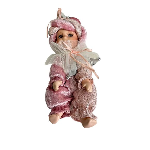 Vintage 1980s Venetian Porcelain Jester Baby Doll 7.5 Inches Decor Collection - Picture 1 of 8